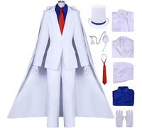 Kolegrial Bambino Kaito Kid Costume con Cappello Occhiali Cosplay Anime Detective Kid The Phantom Thief Bianco Smoking Uniforme Set e Mantello per Carnevale Halloween Festa Mascherata Fancy Costume