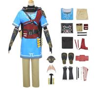 Kolegrial Bambino Link Costume Cosplay Game Link Completo Anime Uniformi Set con Orecchie da Elfo e Accessori per Fancy Dress Up Carnevale Halloween Festa Compleanno Mascherata Costume