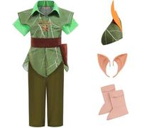 Kolegrial Bambino Peter-Pan Costume Cosplay Peter-Pan Elfo Outfit con Cappello Orecchie da Elfo Set 6 Pezzi per Fancy Dress Up Natale Carnevale Halloween Festa Compleanno Mascherata Costume, 3-12 anni