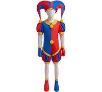 Kolegrial Bambino Pomni Costume Cosplay Circo Pomni Clown Set Jumpsuits e Cappello Guanti Copriscarpe per Carnevale Halloween Festa Compleanno Mascherata Teatro Performance Costume, 5-15 Anni