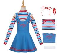 Kolegrial Chucky Costume Donna Cosplay Horror Puppen Chucky Stampa Set Gonna a Bretelle e Top Nastro per Carnevale Halloween Festa Mascherata Fancy Gioco di Ruolo Costume