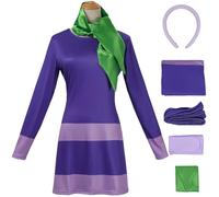 Kolegrial Daphne Costume Donna Cosplay Daphne Viola Eleganza Femminile Vestito con Fascia Sciarpa Calzini e Parrucca per Carnevale Halloween Festa Mascherata Abito