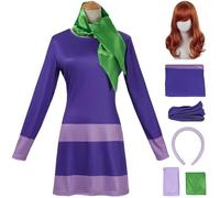 Kolegrial Daphne Costume Donna Cosplay Daphne Viola Eleganza Femminile Vestito con Fascia Sciarpa Calzini e Parrucca per Carnevale Halloween Festa Mascherata Abito