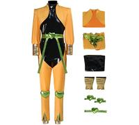 Kolegrial Dio Costume Uomo Cosplay Anime Vampiro Dio Brando Giallo Uniforme Set Top Pantaloni Tuta con Accessori per Carnevale Halloween Festa Mascherata Costume