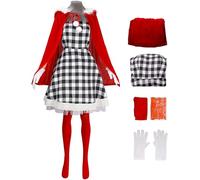 Kolegrial Donna Cindy Costume Cosplay Christmas Cindy Lou Who Mantello con Cappuccio Vestito Guanti Calze Bretelle e Parrucca per Natale Carnevale Halloween Festa Mascherata Abito da Ballo