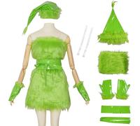 Kolegrial Donna Grinch Costume Cosplay ChristmasGrinch Sexy Peloso Vestito con Cappello Guanti Cintura Spallacci per Natale Carnevale Halloween Festa Mascherata Abito da Ballo, Verde