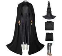 Kolegrial Elphaba Costume Donna Cosplay Wicked Strega Elphaba Gotico Vintage Nero Lungo Vestito con Mantello Cappello Calze per Fancy Dress Up Carnevale Halloween Festa Mascherata Abito da Ballo