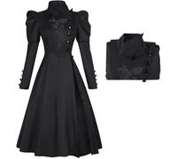 Kolegrial Elphaba Costume Donna Cosplay Wicked Strega Elphaba Gotico Vintage Nero Lungo Vestito con Mantello e Cappello per Fancy Dress Up Carnevale Halloween Festa Mascherata Abito da Ballo