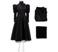 Kolegrial Elphaba Costume Donna Cosplay Wicked Strega Elphaba Gotico Vintage Nero Maniche Lunghe Vestito da Sera e Gonna per Fancy Dress Up Carnevale Halloween Festa Mascherata Abito da Ballo