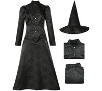 Kolegrial Elphaba Costume Donna Cosplay Wicked Strega Elphaba Gotico Vintage Vestito da Sera Set Top Gonna con Cappello per Fancy Dress Up Carnevale Halloween Festa Mascherata Abito da Ballo, Nero