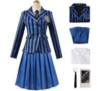 Kolegrial Enid Sinclair Costume Donna Cosplay Nevermore Academy Blu Uniforme Scolastica Set Giacca Camicia Gonna Cravatta Calze e Gilet per Fancy Dress Up Carnevale Halloween Festa Mascherata Costume