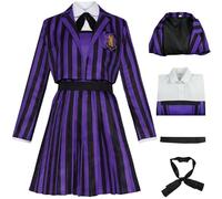 Kolegrial Enid Sinclair Costume Donna Cosplay Season 2 Nevermore Academy Strisce Uniforme Scolastica Set Giacca Vestito Papillon Cintura per Carnevale Halloween Festa Compleanno Mascherata Costume