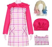 Kolegrial Enid Sinclair Costume Donna Cosplay Wolf Girl Enid Sinclair Rosa Top Vestito e Parrucca per Fancy Dress Up Natale Carnevale Halloween Festa Compleanno Mascherata Abito da Ballo