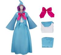Kolegrial Fairy Godmother Costume Donna Cosplay Cenerentola Fairy Godmother Blu Mantella con Cappuccio e Vestito Papillon per Carnevale Halloween Festa Mascherata Teatro Performance Costume
