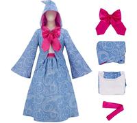 Kolegrial Fairy Godmother Costume Donna Cosplay Cenerentola Fairy Godmother Blu Mantella con Cappuccio e Vestito Papillon Cintura per Carnevale Halloween Festa Mascherata Teatro Performance Costume