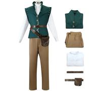 Kolegrial Flynn Rider Costume Uomo Cosplay Raperonzolo Flynn Rider Cavaliere Uniforme Gilet e Camicia Pantaloni Cintura Borsa Set per Carnevale Halloween Festa Mascherata Teatro Performance Costume