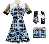 Kolegrial Frankie Stein Costume Donna Cosplay Elf High School Frankie Stein Uniforme Set Gotico Stampa Vestito e Cravatta Cintura per Carnevale Halloween Festa Mascherata Fancy Performance Costume