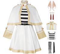 Kolegrial Frieren Costume con Orecchie da Elfo Donna Cosplay Anime Elfo Uniforme Set Vestito Scialle Orecchini Collant Cintura e Parrucca per Carnevale Halloween Festa Mascherata Fancy Costume