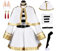 Kolegrial Frieren Costume con Orecchie da Elfo Donna Cosplay Anime Elfo Uniforme Set Vestito Scialle Orecchini Cintura Collant e Parrucca per Carnevale Halloween Festa Mascherata Fancy Costume