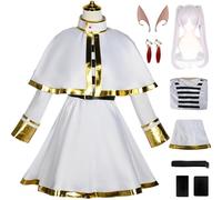 Kolegrial Frieren Costume con Orecchie da Elfo Donna Cosplay Anime Elfo Uniforme Set Vestito Scialle Orecchini Sciarpa Cintura Collant e Parrucca per Carnevale Halloween Festa Mascherata Fancy Costume