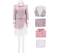 Kolegrial Glinda Costume Donna Cosplay Wicked Fata Glinda Elegante Lady Strisce Uniforme Set Giacca e Camicetta Gonna per Carnevale Halloween Festa Compleanno Mascherata Teatro Performance Costume