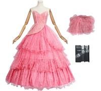 Kolegrial Glinda Costume Donna Cosplay Wicked Fata Glinda Rosa Deluxe Lungo Fiore Paillettes Vestito da Sera per Fancy Dress Up Natale Carnevale Halloween Festa Compleanno Mascherata Abito da Ballo