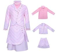 Kolegrial Glinda Costume Donna Cosplay Wicked Fata Glinda Rosa Elegante Lady Strisce Uniforme Set Giacca Camicetta Gonna per Carnevale Halloween Festa Mascherata Teatro Performance Costume