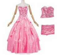 Kolegrial Glinda Costume Donna Cosplay Wicked Fata Glinda Rosa Lungo Fiore Vestito da Sera Set Top e Gonna per Fancy Dress Up Natale Carnevale Halloween Festa Compleanno Mascherata Abito da Ballo