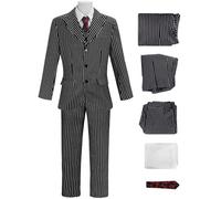 Kolegrial Gomez Costume Uomo Cosplay Season 2 Mercoledì Papà Gotico Vintage Righe Smoking Giacca Gilet Camicia Pantaloni Cravatta Set 5 Pezzi per Carnevale Halloween Festa Mascherata Costume