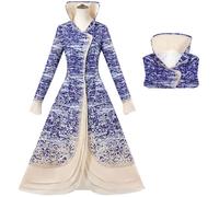 Kolegrial Madame Morrible Costume Donna Cosplay Wicked Strega Madame Morrible Vintage Lungo Stampe Vestito da Sera per Carnevale Halloween Festa Compleanno Mascherata Teatro Performance Costume, Blu