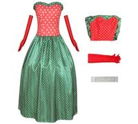 Kolegrial Martha Costume Donna Cosplay ChristmasGrinch Martha May Whovier Vintage Lungo Vestito da Sera e Spalline Guanti per Natale Carnevale Halloween Festa Mascherata Abito da Ballo