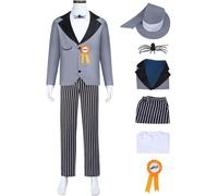 Kolegrial Mayor Costume Uomo Cosplay Christmas Eve Mayor Gotico Vintage Smoking Set Giacca Camicia Pantaloni con Cappello Papillon Corsage per Natale Carnevale Halloween Festa Mascherata Costume