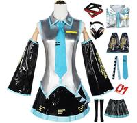 Kolegrial Miku Costume Donna Cosplay Virtuale Idolo H'atsune M'iku PU JK Uniforme Set Top Gonna Maniche Cravatta Cintura Calze Adesivi e Accessori per Carnevale Halloween Festa Mascherata Costume