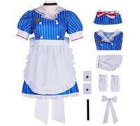 Kolegrial Miku Maid Costume con Cappuccio Donna Cosplay Mesmerizer H'atsune M'iku Blu Uniforme Set Vestito e Grembiule Fiocco Collare per Carnevale Halloween Festa Mascherata Fancy Anime Costume