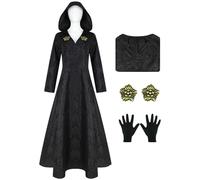 Kolegrial Moth Lady Costume Donna Cosplay Game 8 Moth Lady Gotico Vampiro Strega Nero Lungo Vestito con Cappuccio e Boutonnière Guanti per Carnevale Halloween Festa Mascherata Fancy Costume