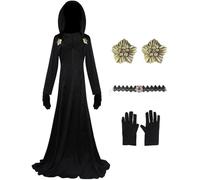 Kolegrial Moth Lady Costume Donna Cosplay Game 8 Moth Lady Gotico Vampiro Strega Nero Lungo Vestito con Cappuccio e Boutonnière Collana Guanti per Carnevale Halloween Festa Mascherata Fancy Costume