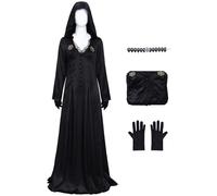 Kolegrial Moth Lady Costume Donna Cosplay Game 8 Moth Lady Gotico Vampiro Strega Sposa Fantasma Nero Lungo Vestito con Cappuccio e Collana Guanti per Carnevale Halloween Festa Mascherata Fancy Costume