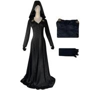 Kolegrial Moth Lady Costume Donna Cosplay Game 8 Moth Lady Gotico Vampiro Strega Sposa Fantasma Nero Lungo Vestito con Cappuccio e Guanti per Carnevale Halloween Festa Mascherata Fancy Costume