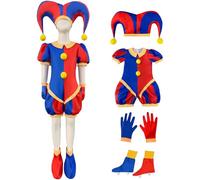 Kolegrial Pomni Costume Adulto Cosplay Circo Pomni Clown Stampato Jumpsuits e Cappello Guanti Copriscarpe Set per Carnevale Halloween Festa Compleanno Mascherata Teatro Performance Costume