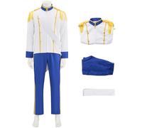 Kolegrial Principe Eric Costume Uomo Cosplay Sirenetta Principe Eric Bianco Cavaliere Uniforme Set Top Pantaloni con Accessori per Carnevale Halloween Festa Mascherata Fancy Teatro Performance Costume
