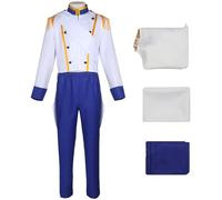 Kolegrial Principe Eric Costume Uomo Cosplay Sirenetta Principe Eric Bianco Cavaliere Uniforme Set Top Pantaloni con Accessori per Carnevale Halloween Festa Mascherata Teatro Performance Costume