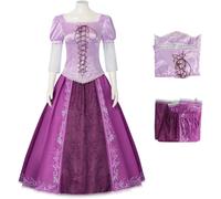 Kolegrial Raperonzolo Costume Donna Cosplay Rapunzel Vintage Elegante Allacciatura Vestito da Sera Porpora Top Gonna e Corona per Natale Carnevale Halloween Festa Compleanno Mascherata Abito da Ballo