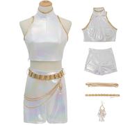 Kolegrial Rumi Costume Donna Cosplay Anime Demone Cacciatore Rumi Bianco Dance Performance Show Uniforme Set con Accessori per Carnevale Halloween Festa Compleanno Mascherata Costume