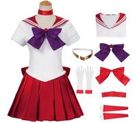 Kolegrial Sailor Mars Costume Donna Cosplay Anime Sailor Mars Rei Hino Trasformazione Uniforme con Accessori Set 7PCS per Carnevale Halloween Festa Compleanno Mascherata Costume