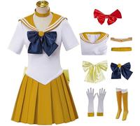 Kolegrial Sailor V Costume Donna Cosplay Anime Sailor Venus Aino Minako Trasformazione Uniforme con Accessori Set 7 Pezzi per Carnevale Halloween Festa Compleanno Mascherata Costume