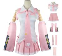 Kolegrial Sakura Miku Costume Donna Cosplay Virtuale Idolo H'atsune M'iku Rosa JK Uniforme Set Top Gonna Maniche Cravatta Cintura Calze Adesivi per Carnevale Halloween Festa Mascherata Anime Costume