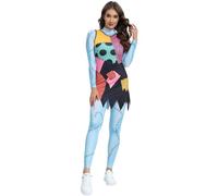 Kolegrial Sally Costume Donna Cosplay Christmas Eve Sally Gotico Manica lunga Stampa Jumpsuits e Vestito per Fancy Dress Up Carnevale Halloween Festa Mascherata Costume