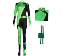 Kolegrial Shego Costume Donna Cosplay Anime Kim Possible Shego Manica Lunga Stampe Body con Borse da Gamba per Carnevale Halloween Festa Compleanno Mascherata Teatro Performance Fancy Costume