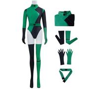 Kolegrial Shego Costume Donna Cosplay Anime Kim Possible Shego Sexy Verde Stampe Body con Cintura Guanti Calze per Carnevale Halloween Festa Compleanno Mascherata Teatro Performance Fancy Costume