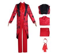 Kolegrial Slurp Kostüm Uomo Cosplay Mercoledì 2 Isaac Night Slurp Lusso Gotico Vintage Rosso Smoking Uniforme Set Giacca e Camicia Pantaloni Sciarpa per Carnevale Halloween Festa Mascherata Costume